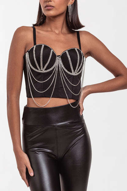 Top Mujer Bustier Diamantes de imitación Crop Top Push up Corset fiesta