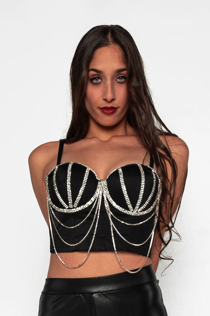 Top Mujer Bustier Diamantes de imitación Crop Top Push up Corset fiesta