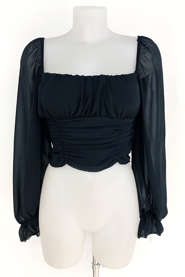 Blusa manga gasa cuello escote cuadrado