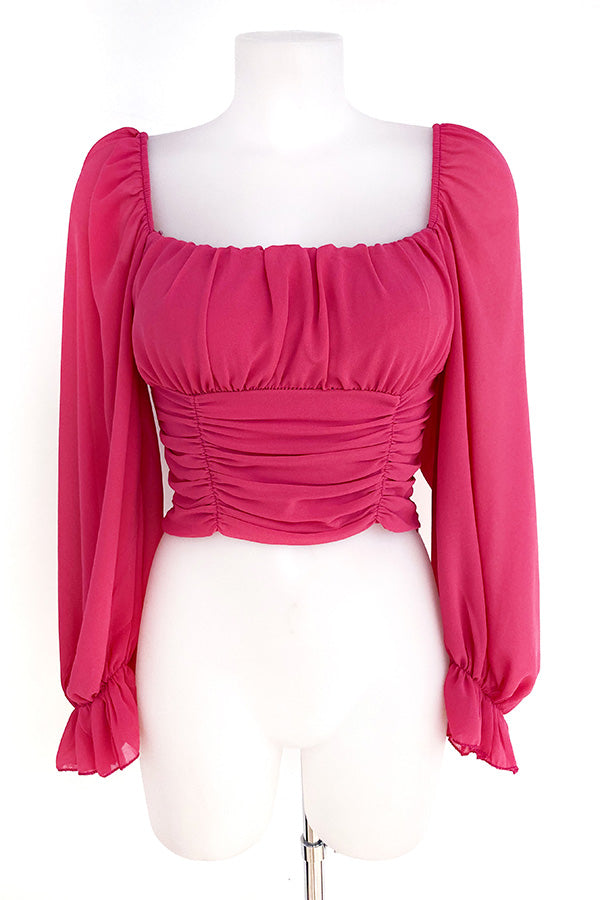 Blusa manga gasa cuello escote cuadrado